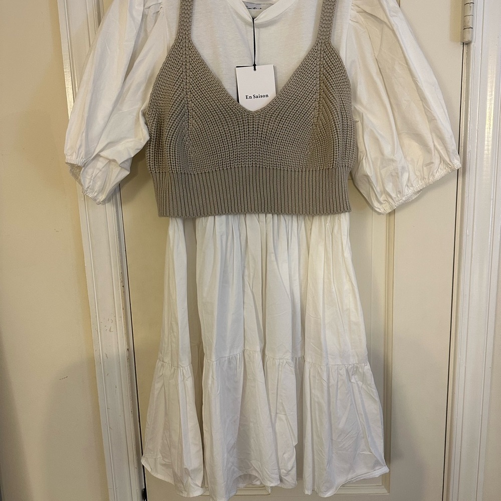 En Saison Puff Sleeve Knit Dress